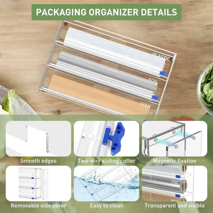 and Plastic Wrap Organizer, 3 in 1 Kitchen Wrap Dispenser, Drawer Aluminum Foil Organization and Storage, WallMounted Holder from PriceLows™