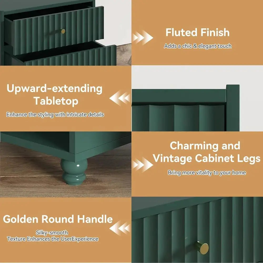 Green 2-Piece Nightstand Set with Open Shelf and 2 Drawers for Bedroom from PriceLows™