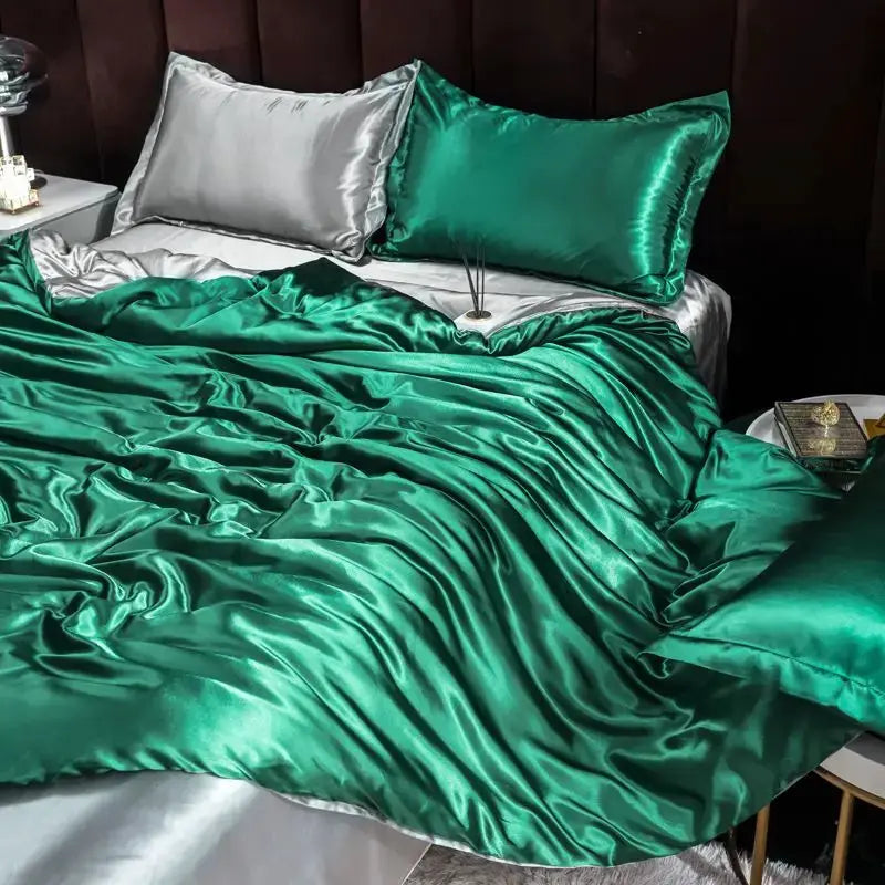 Ice Silk Bedding Set | Satin Duvet Cover | 100Gsm Solid Color | 5Ft To 7Ft Fits