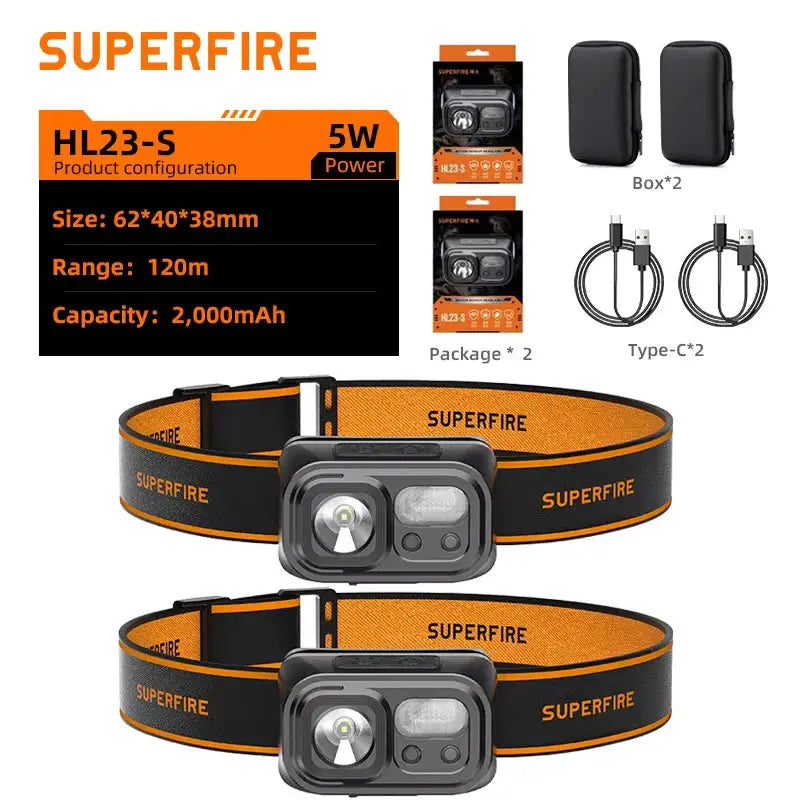 SUPERFIRE Mini Powerful LED Sensor Headlamp Rechargeable USB C Head Flashlight with Red Light for Camping Fishing and Emergency from PriceLows™