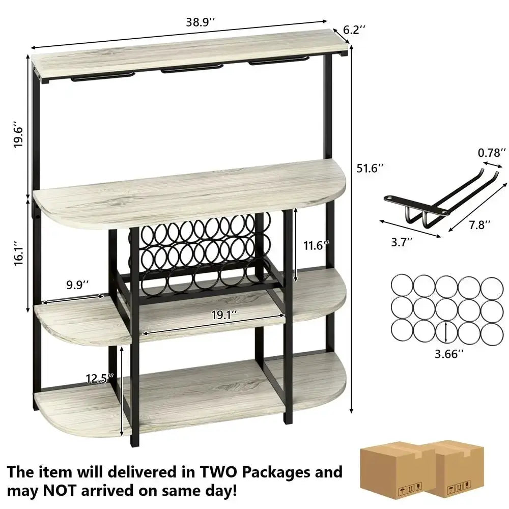 Wine Bar Cabinet with Power Outlet and LED Lights, Home Bar Cabinet Table for Liquor, Freestanding Wine Racks with 4Tier Storag from PriceLows™
