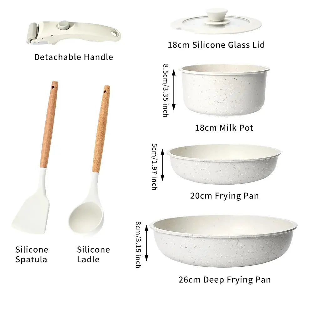 7pcs NonStick Cookware Set Frying Pan and Sauce Pot with Bakeware Utensils, Detachable Handles Kitchen Cooking Essentials from PriceLows™