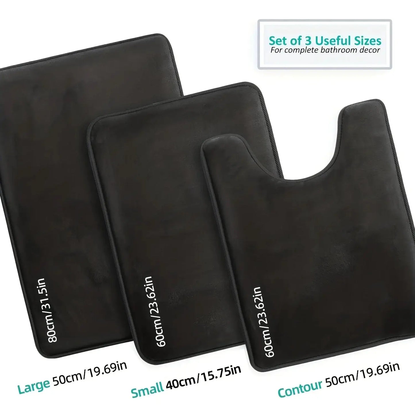 Set of 3 Durable Memory Foam Bath Mats with Non-Slip Features, Including a U-Shaped Mat And a Toilet from PriceLows™