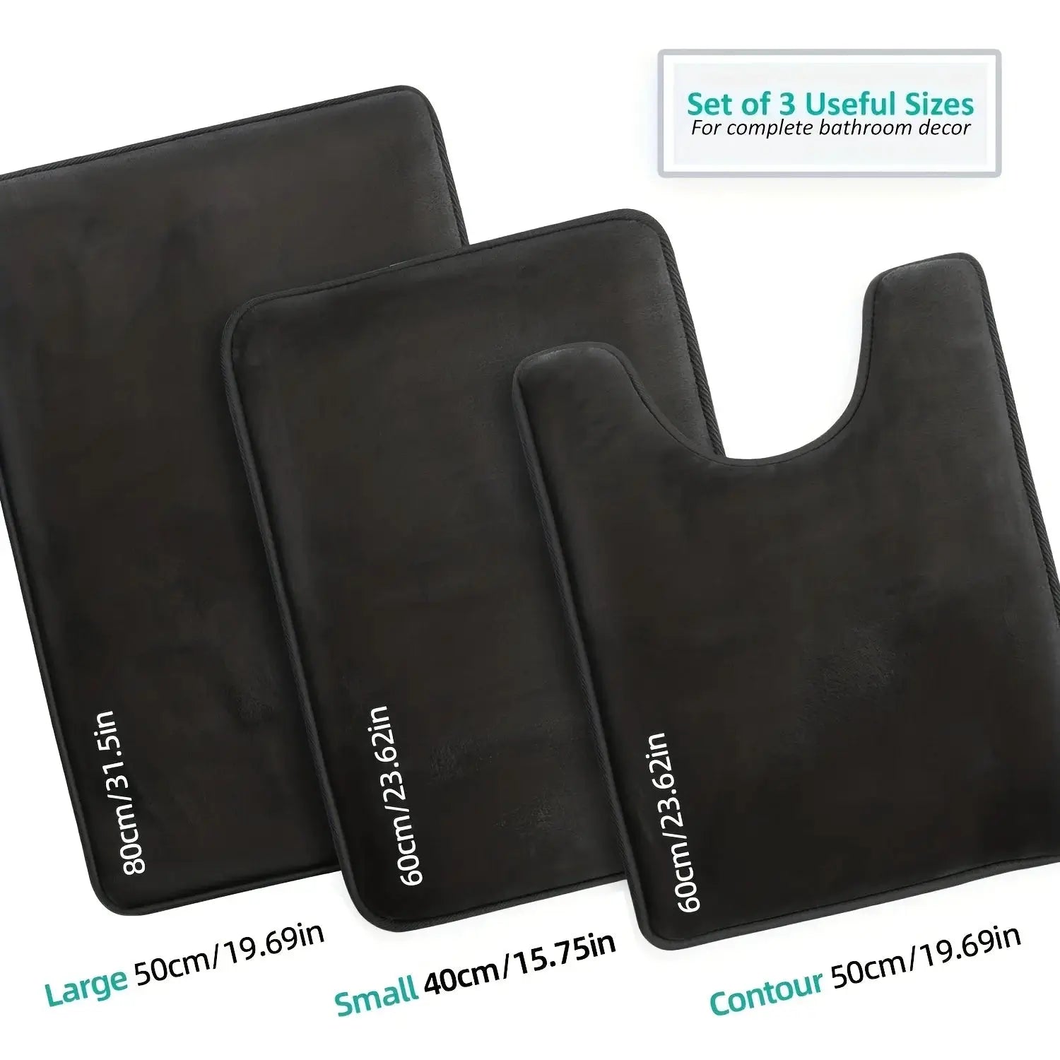 Set of 3 Durable Memory Foam Bath Mats with Non-Slip Features, Including a U-Shaped Mat And a Toilet from PriceLows™