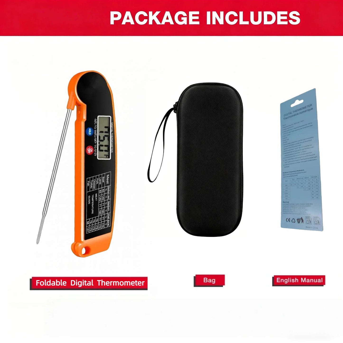 Digital Meat Thermometer | Foldable Design | Kitchen Use | One Size