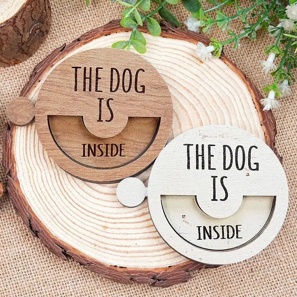Cat Door Sign | Round Wood Magnet | 7.6 cm Diameter | White Brown