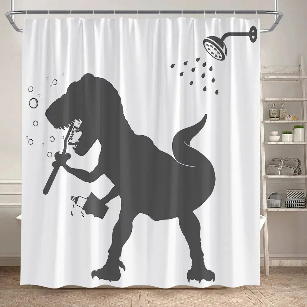 Funny Bathing Dinosaur Shower Curtains Black Cat Animal Silhouette Kids Bath Curtain Modern Polyester Bathroom Decor with Hooks from PriceLows™