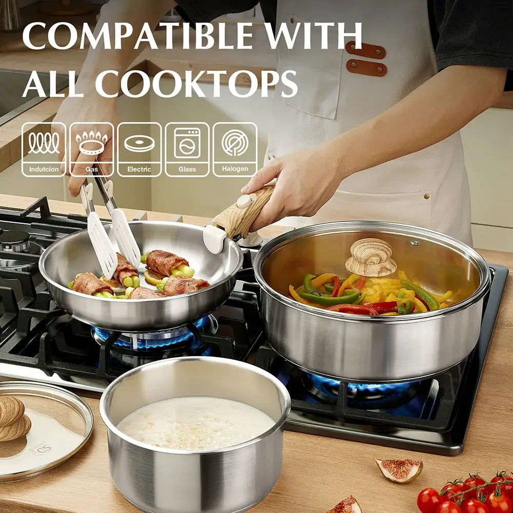 KOCH SYSTEME CS 11 Piece Stainless Steel Cookware Set, 11pcs Stainless Steel Pots and Pans Set with Detachable Handle from PriceLows™