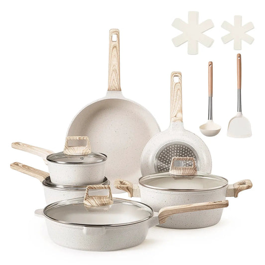 SucceBuy 17 Piece Pots and Pans Set Granite Nonstick Cookware Set Induction Cookwares Kitchen RV Cooking Sets with Pan Protector from PriceLows™