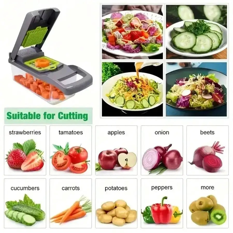 Multi Blade Vegetable Chopper | Stainless Blades | Manual Dicer | Storage Case