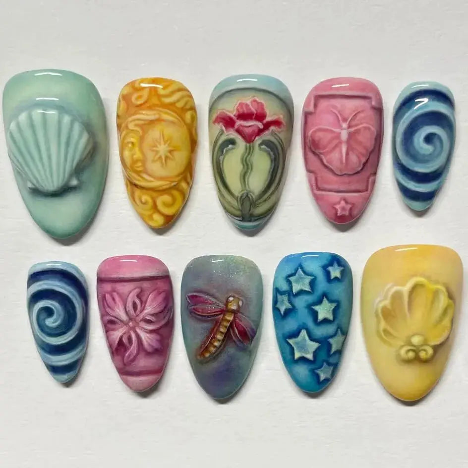 Press On Nails | Wine Red Blush | Flower Print | 24 Piece Set