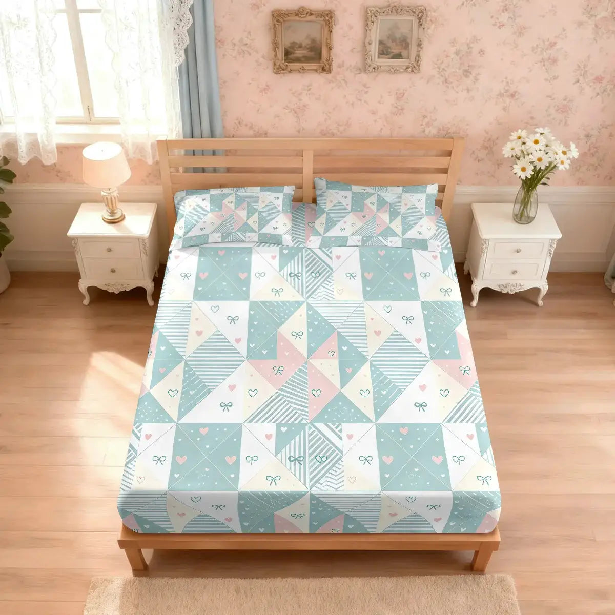 3pcs Cartoon Heart Printed Coreless Bed Sheet Set, Multi Size Soft Bed Cover, Bedroom Bedding Decoration from PriceLows™