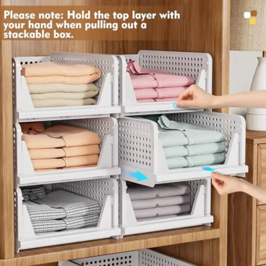 Stackable Closet Organizer Box, Multifunctional and Foldable Closet Storage Basket for Bathroom Kitchen Laundry Room Wardrobe S from PriceLows™