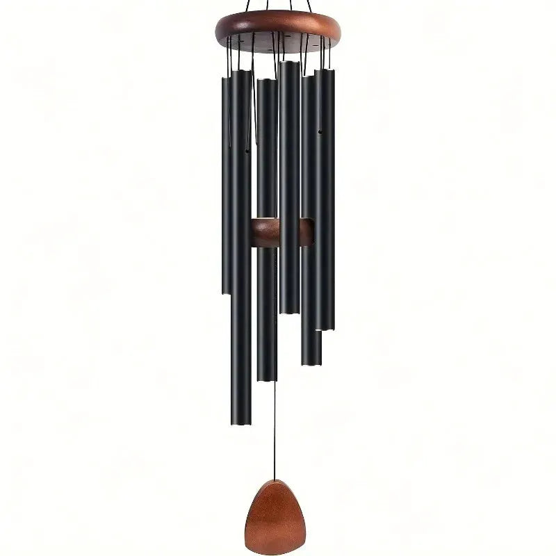 1pc 26-Inch Deep Tone Wind Chimes Soothing Black Aluminum Coated Memorial WindChimes with Durable Pine Wood Perfect Outdoor Gift from PriceLows™