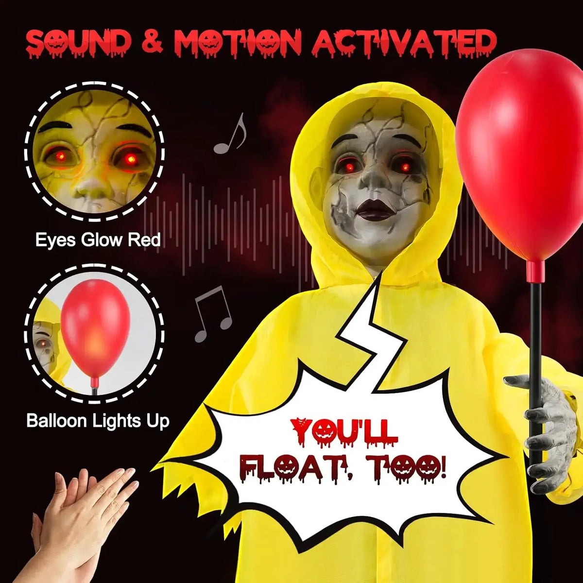 Halloween Animatronic Prop 4 Ft | Touch Active Sound Effects