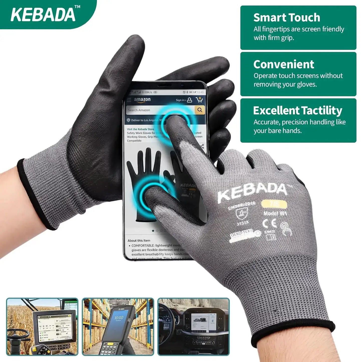PU Coated Work Gloves with Grip, Touchscreen, 12 Pairs Gray Large from PriceLows™
