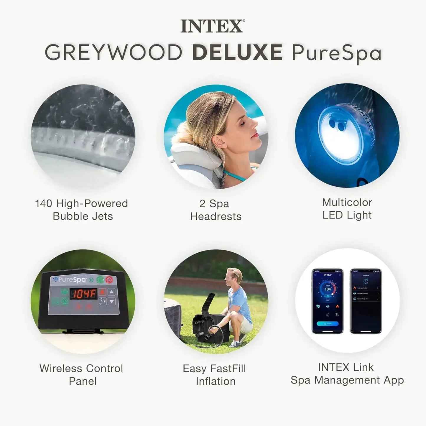 Portable Inflatable Hot Tub | Bubble Jet Spa | 4-Person Round | Greywood