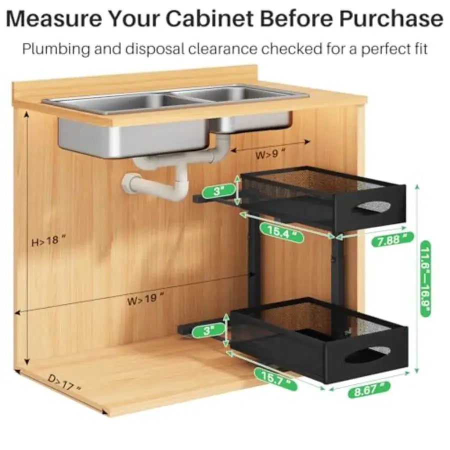 Under Sink Organizer Tier Pull out Cabinet Organizer Baskets with Mesh Sliding Drawers Slide out Sink Storage Shelves for Home from PriceLows™