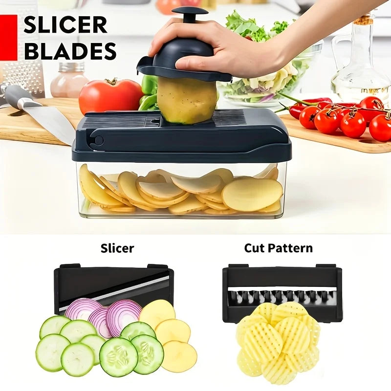 Vegetable Shredder | 8 Blades | With Container | Black