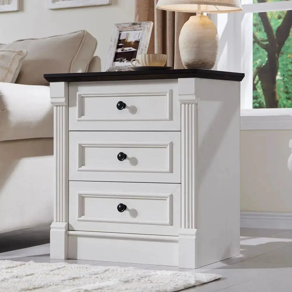 26 High Nightstand with Charging Dock, 23.6 Wide End Table with Column, Rustic Wooden Side Table with Metal Handle, Suitable for from PriceLows™