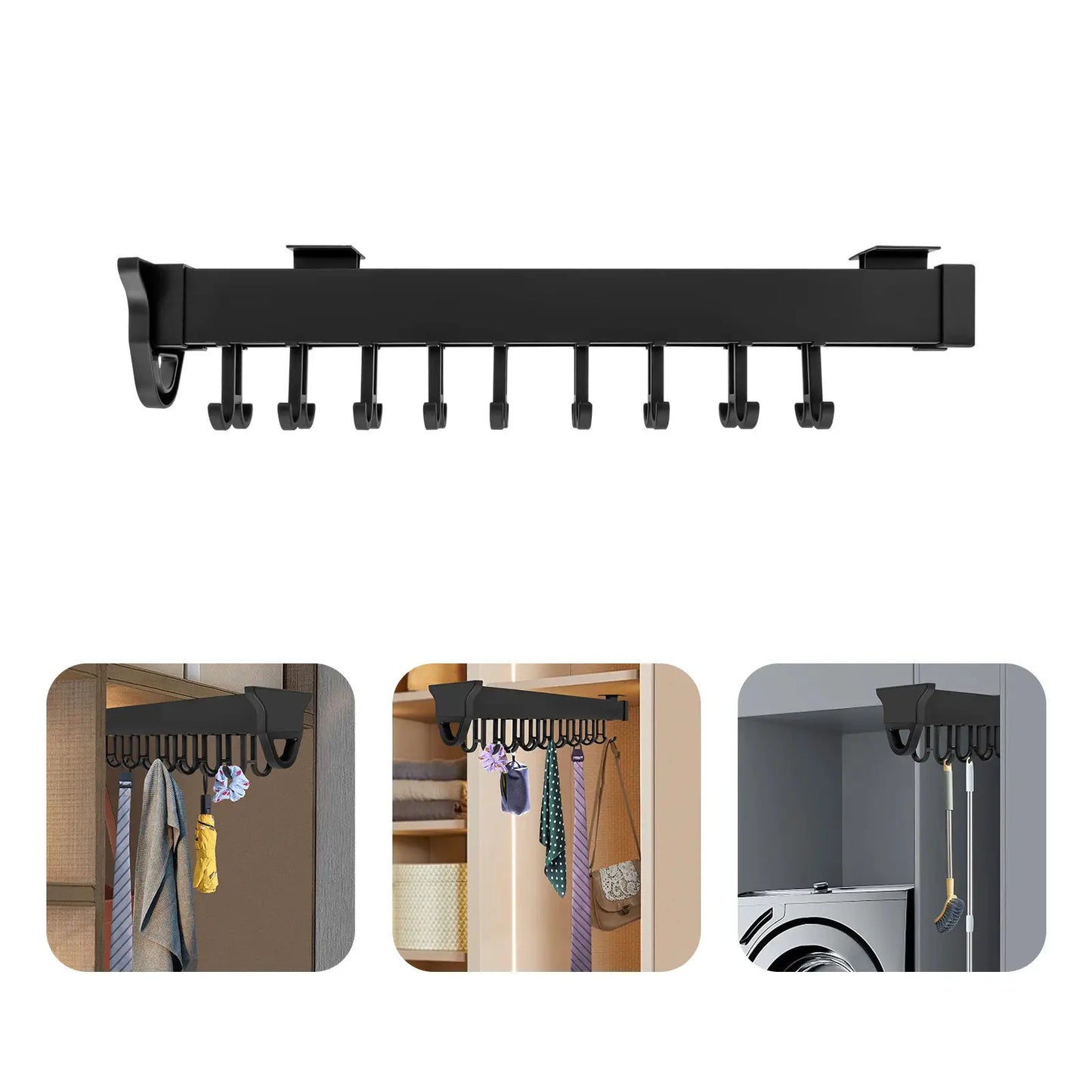 51cm Black Pull-out Storage Rack,Wall-mounted Multifunctional Pull-out Organizer 18 Hooks for Store Pots,Cutting Boards from PriceLows™