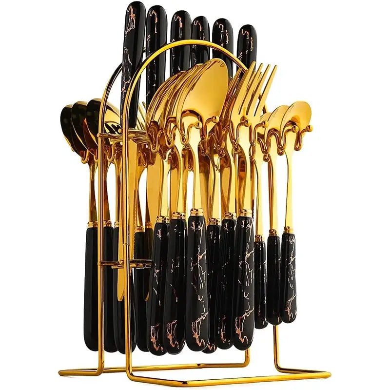LMETJMA 24 Pcs Flatware Set Stainless Steel Knives Forks Spoons Cutlery Set Service for 6 Kitchen Utensil Tableware Set JT378 from PriceLows™