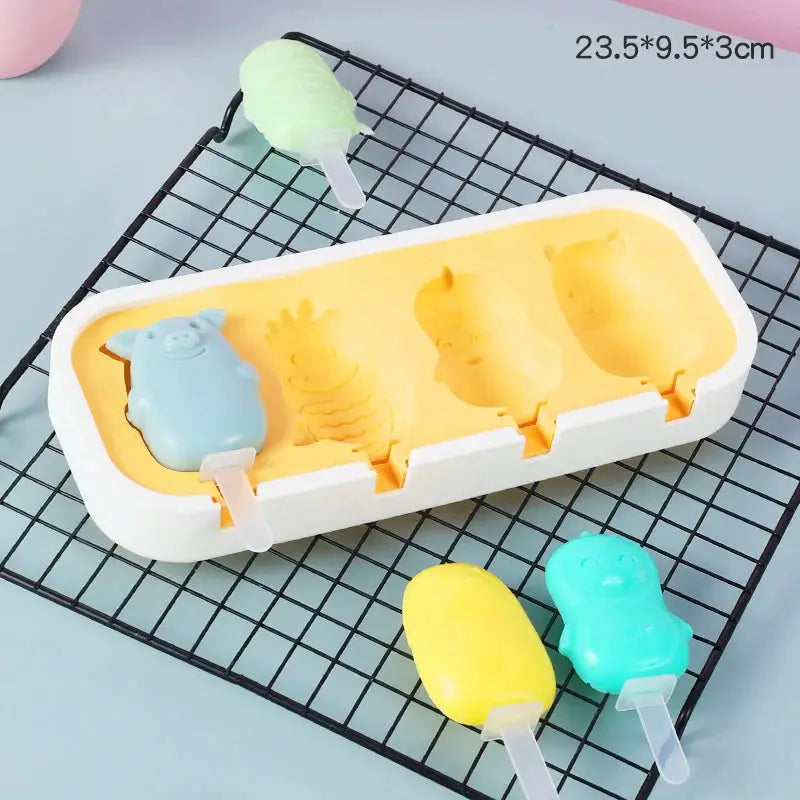Cartoon Animals Silicone Ice Cream Mold Easy Popsicle Molds with Lid and sticks DIY Homemade Ice Lolly Ice Cream Bar Pop Molds from PriceLows™