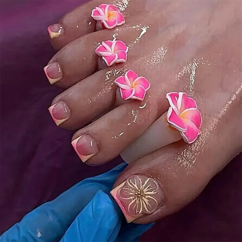 Press On Toe Nails | French Tip | Rhinestone Heart | 24 Piece Set