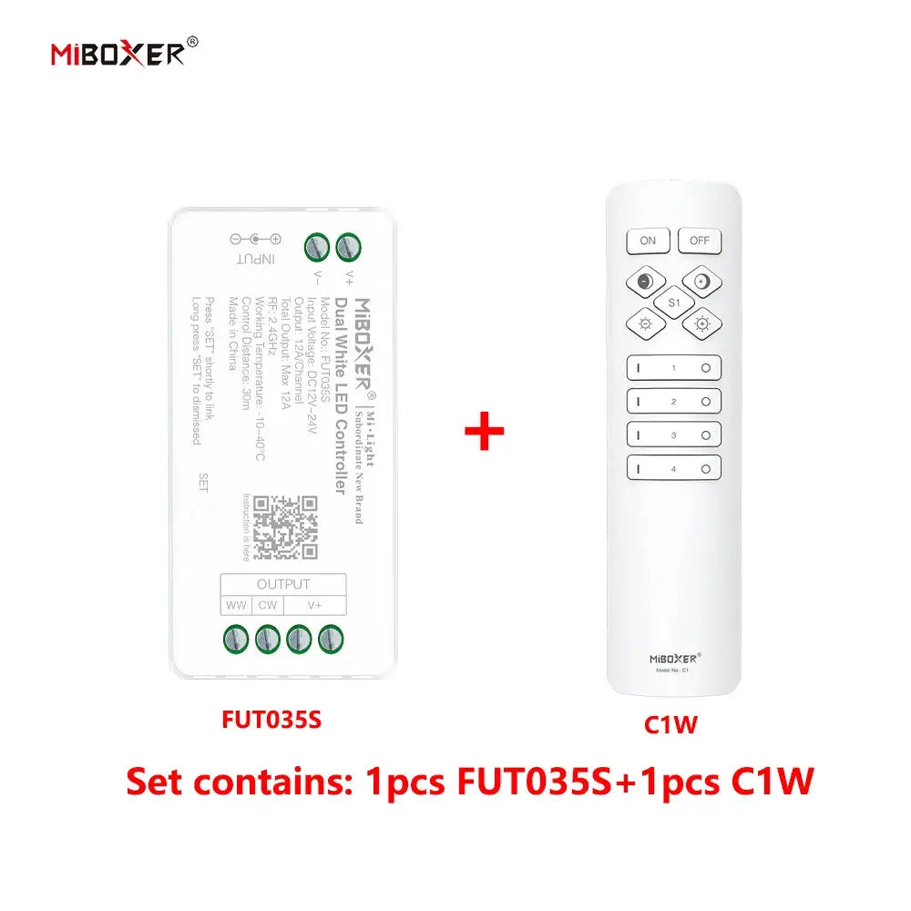 MiBoxer DC12~24V FUT035S+C1 C3 C3P 2.4GHzRF Wireless Dual White 12A/Channel LED Controller For CCT COB/Led Strip Light from PriceLows™