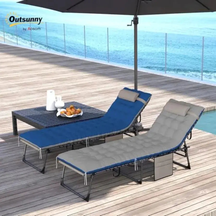 Chaise Lounge Chair Outdoor Set of 2, 5-Position Adjustable Outdoor Pool Lounge Chairs, Folding Tanning Chair Beach Lounger wit from PriceLows™
