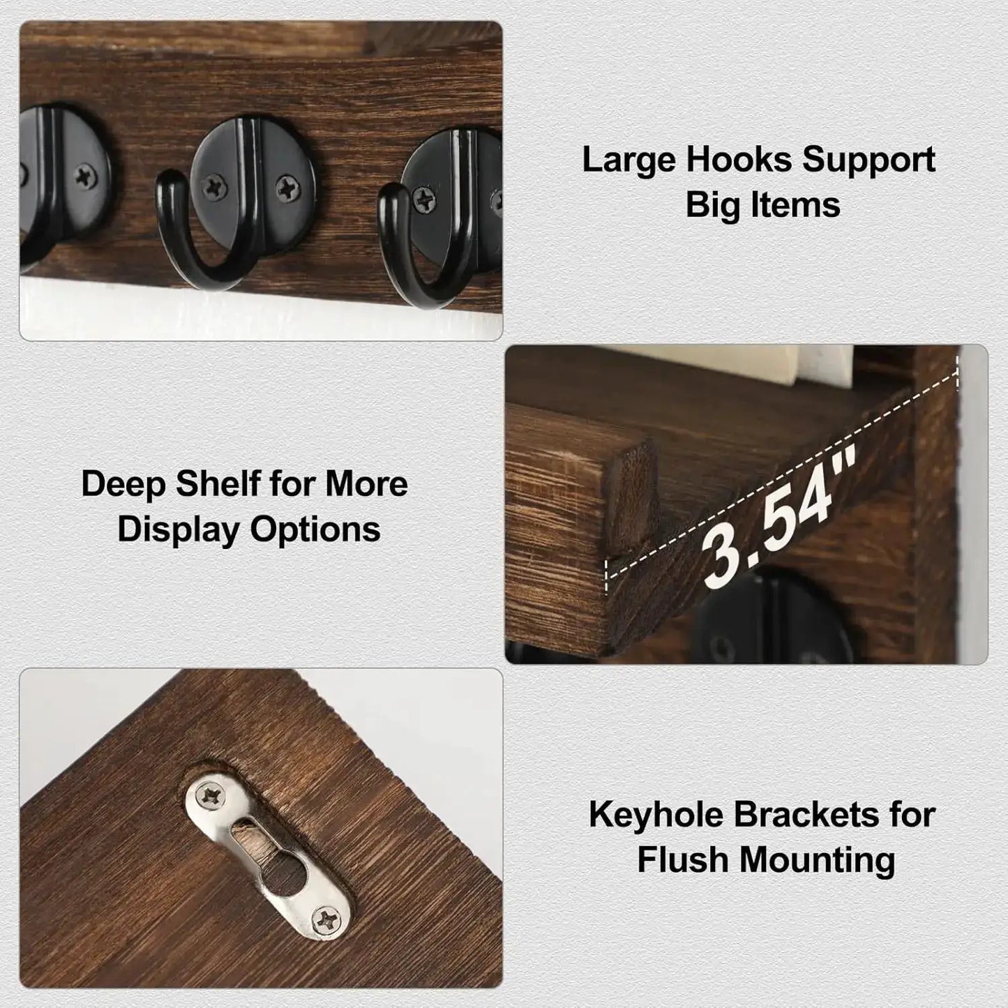 Lwenki Key Holder for Wall, Decorative Key and Mail Holder with Shelf Has Large Key Hooks for Bags, Coats – Paulownia Wood Key Hanger with Mounting Hardware (9.8”W x 6.7”H x 4.2”D) (Brown) from PriceLows™