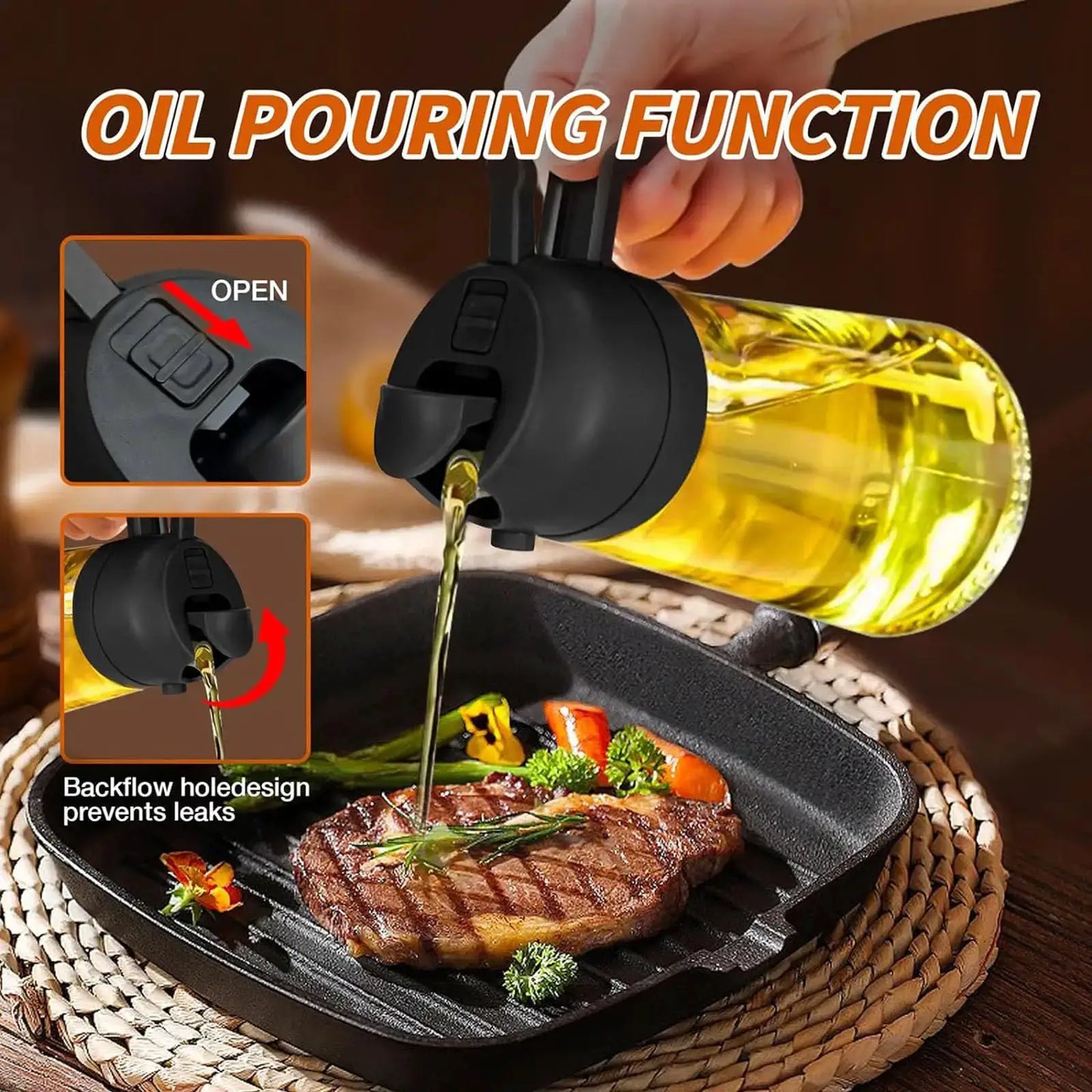 Oil Spray Bottle | Large Capacity | Glass Dispenser | Dual-Use Spraying Pouring