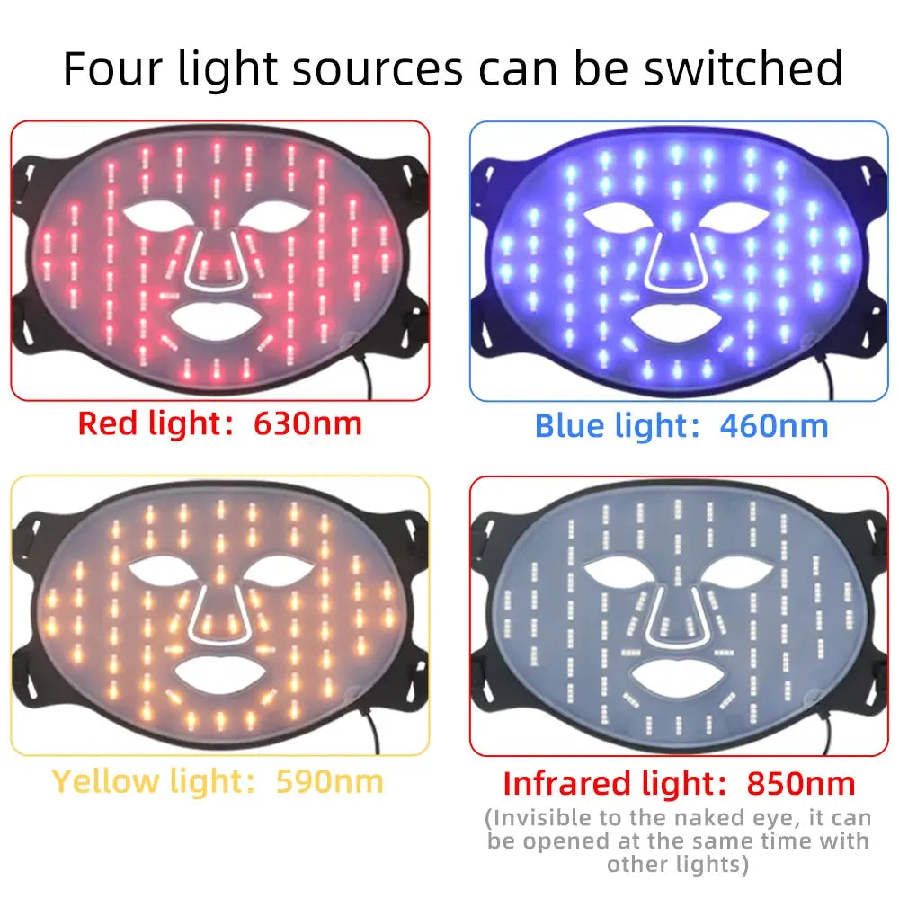 3+1 Colors LED Red Light Face Mask Devices 460nm 630nm 590nm 850 nm Led Light Infrared Beauty Mask at-Home use and Travel from PriceLows™