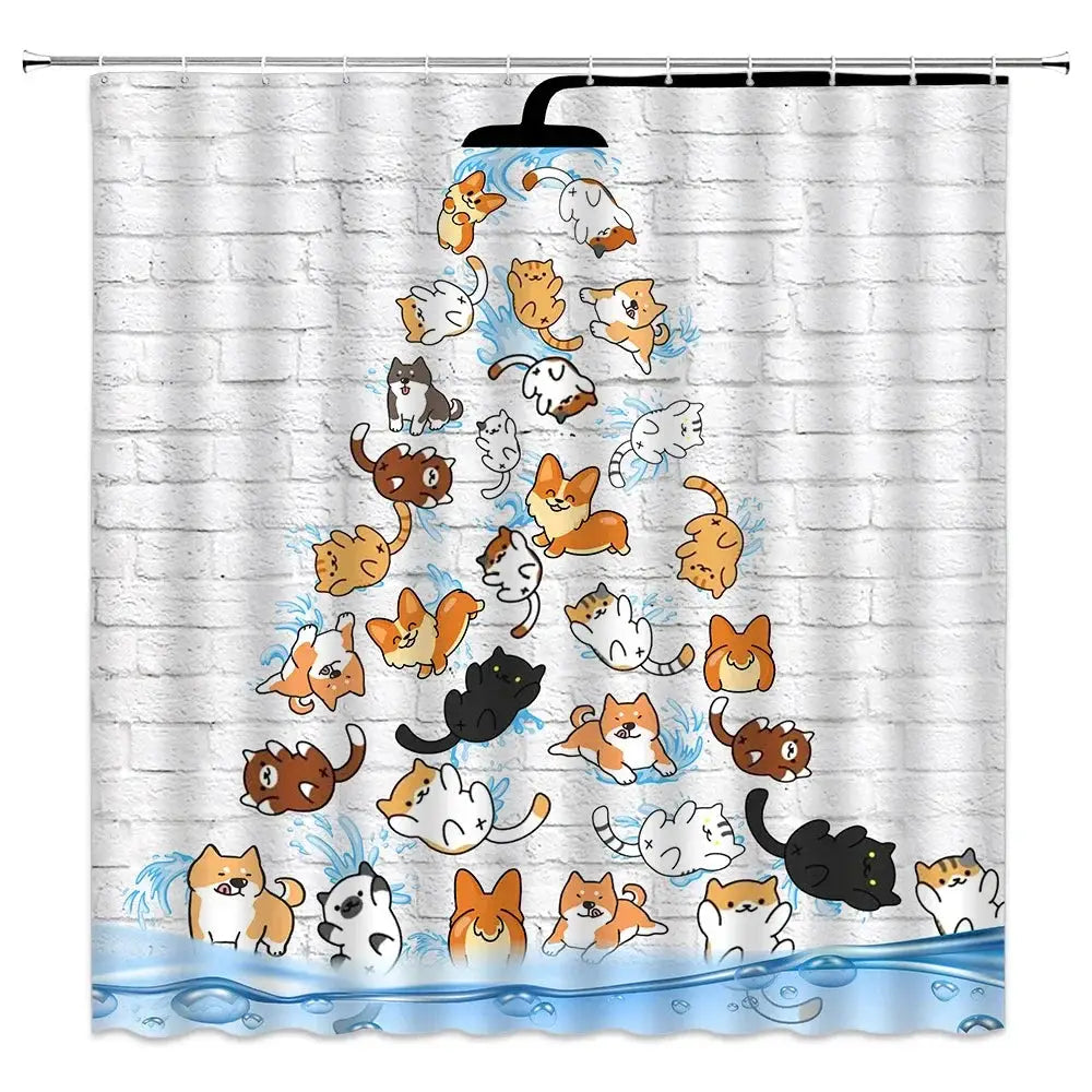 Animal Shower Curtain, Cartoon Cat Dog Bathtub Shower Cute Kids Boys Girls Bathroom Decorative Shower Curtains from PriceLows™