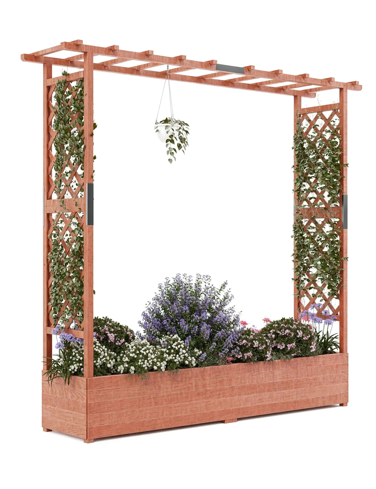 Elevated Wooden Raised Garden Bed with Trellis/Canopy/Drainage Hole Freestanding Planter Box for Climbing Plants Vines Blossoms from PriceLows™