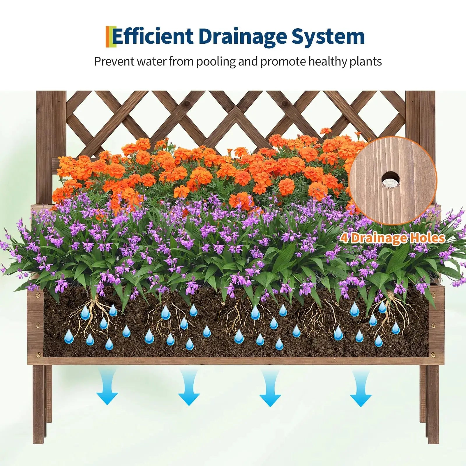Wooden Raised Garden Bed with Trellis, 2-Tier Outdoor Elevated Planter Box with Legs & Drain Holes, Outdoor Gardening Planters from PriceLows™