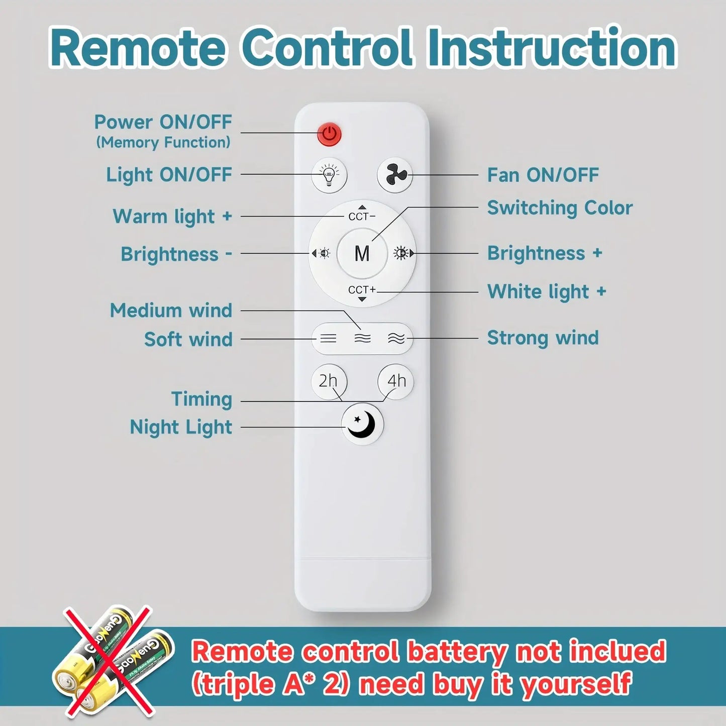 Ceiling Fan With Light | E27 Socket | 3 Fan Speeds | 3 Light Colors