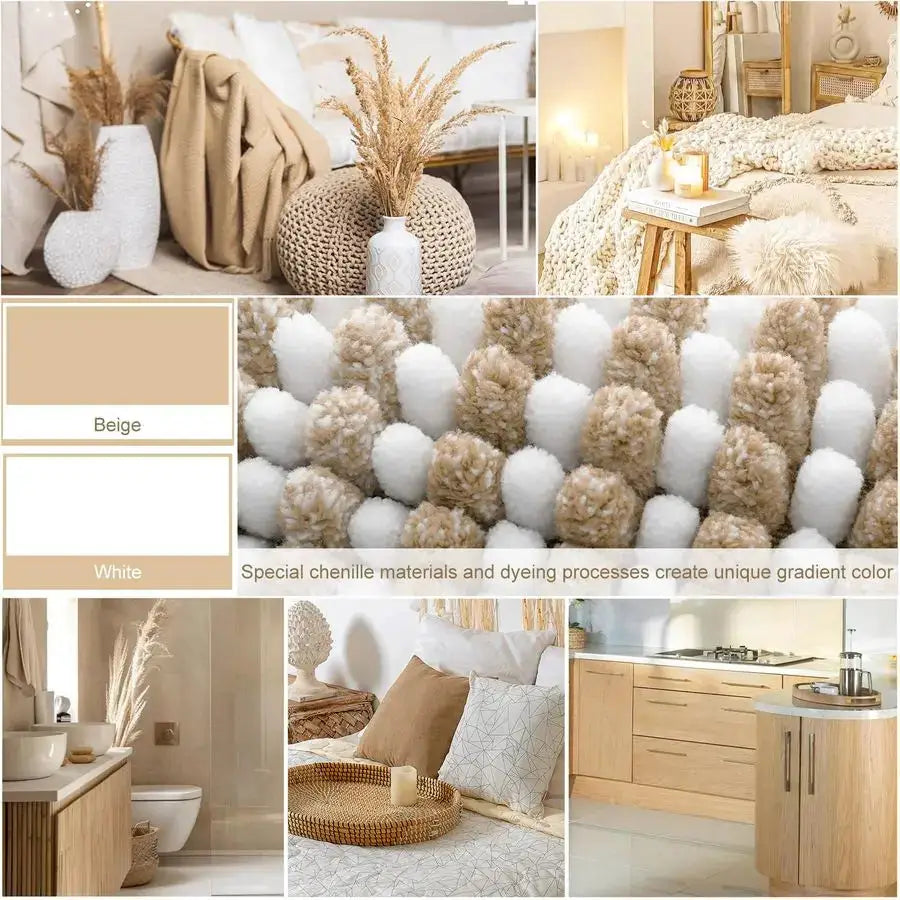 Bathroom Rugs Sets 3 Piece, Toilet Rugs UShaped Contour Bath Mat Set, Striped Absorbent Non Slip Chenille Shower Mat, Beige from PriceLows™