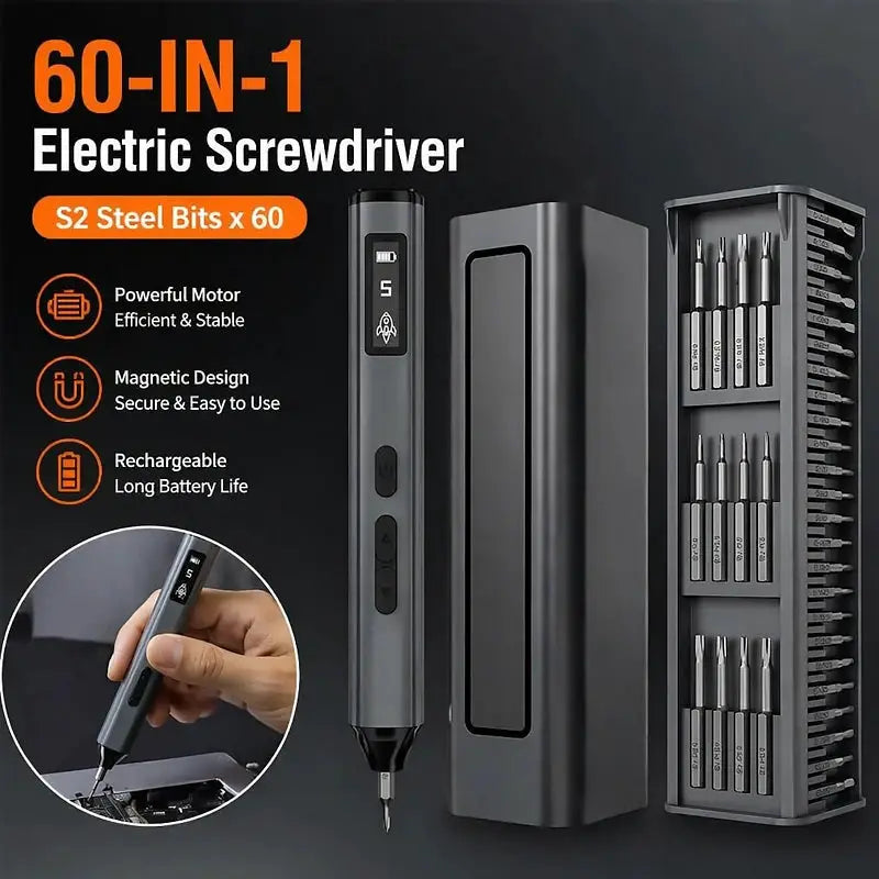 Precision Electric Screwdriver | 60 In 1 | 5 Speed Adjustable | S2 Steel Bits