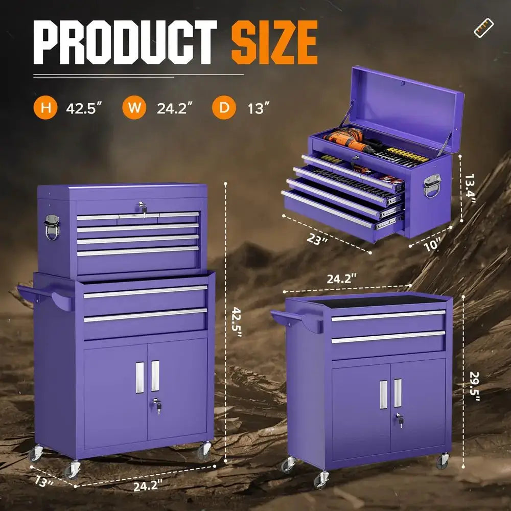 Lockable 8Drawer Rolling Tool Chest amp Cabinet Combo with Black Liner HeavyDuty Steel Garage Tool Box on Wheels Detachable Top from PriceLows™