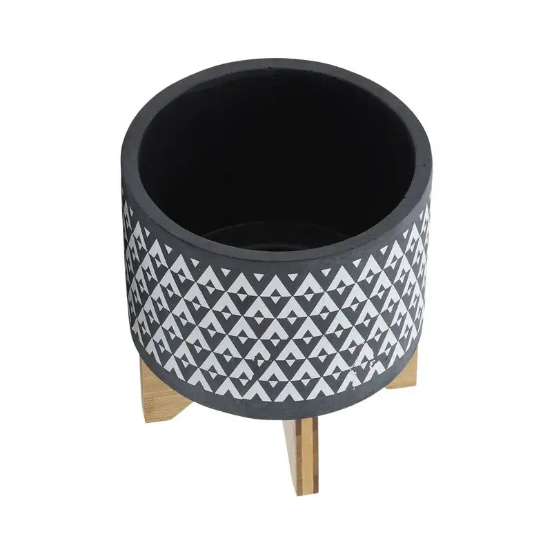 8" Gray Aztec Ceramic Planter on Wooden Stand from PriceLows™