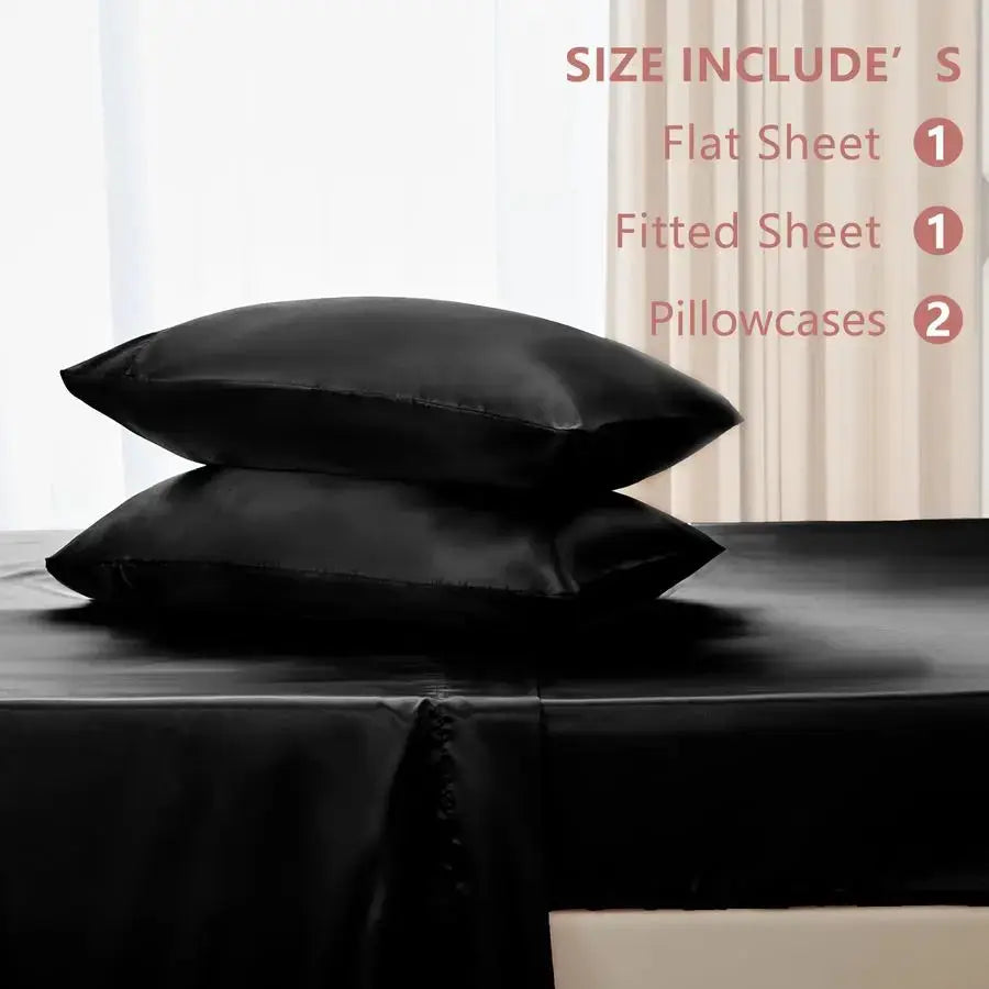 Satin Sheets King Size Sheet Set 4 Piece Silky King Sheets, Luxury Black King Bed Set with Smooth and Soft Microfiber, Includes from PriceLows™