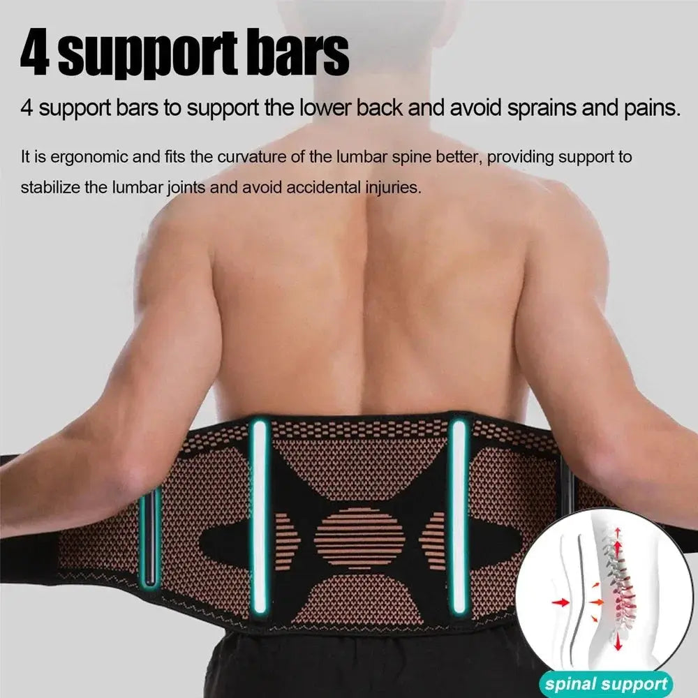 Lower Back Support Brace | Copper Infused | Flexible Compression | Men Women