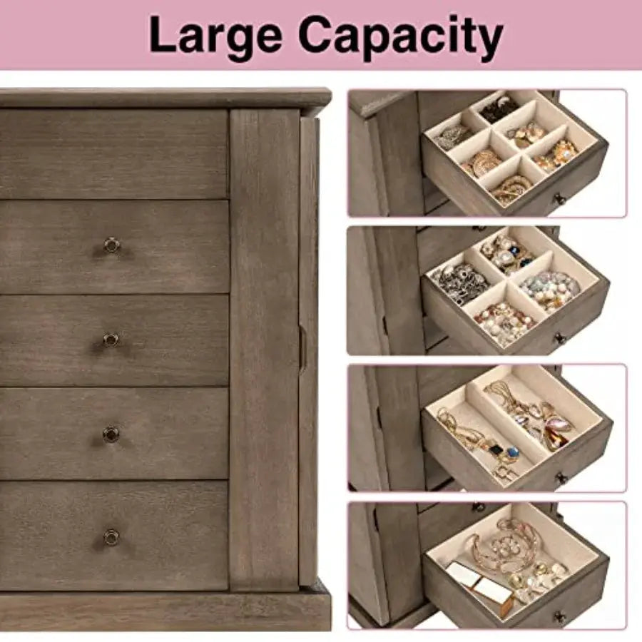 Jewelry Box for Women, 5 Layer Large Wood Jewelry Boxes and Organizers for Necklaces Earrings Rings Bracelets, Rustic Jewelry O from PriceLows™