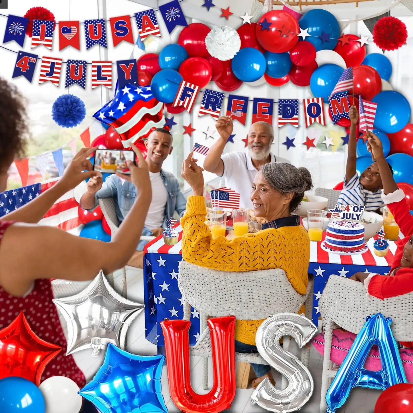 Patriotic Party Supplies | 4th Of July Banner, Balloon & Plate Set