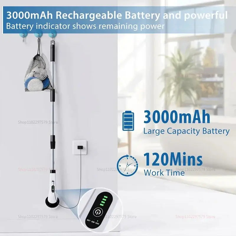 Electric Spin Scrubber | Cordless | Adjustable Extension | For Tub Tile Floor