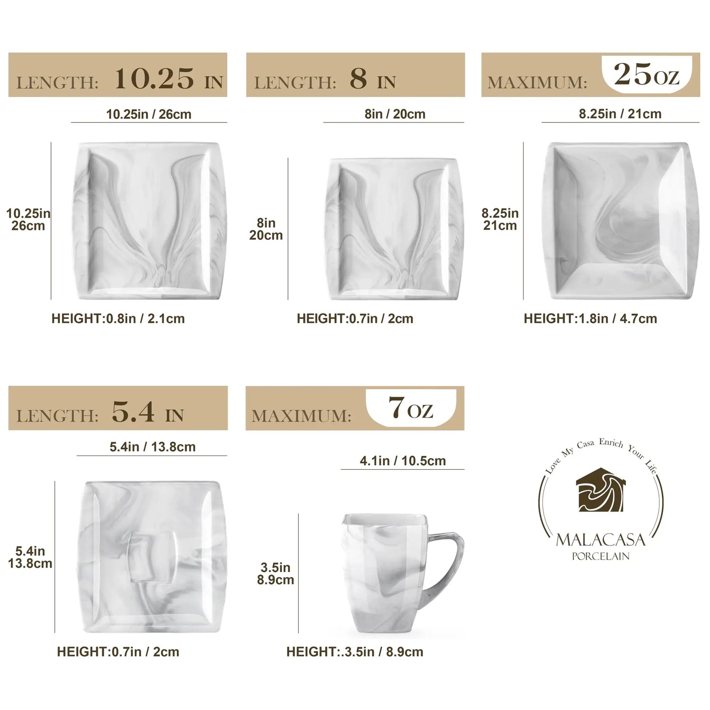 MALACASA 30/60PCS Marble Grey Porcelain Tableware Dinnerware Set with 6PCS Dessert/Soup/Dinner Plate/Cup/Saucer,Service for 12 from PriceLows™