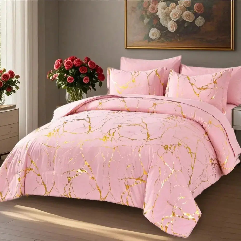 And Gilded Comforter Sets Queen, 7 Pcs 100 Microfiber, Soft And Comfortable Summer Bedding Set, Hotel Bedroom Room Decor,Bed In from PriceLows™