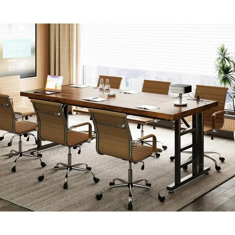 71 Large Modern Office Desk with USB Ports, Thick Vintage Style Home Business Workstation from PriceLows™