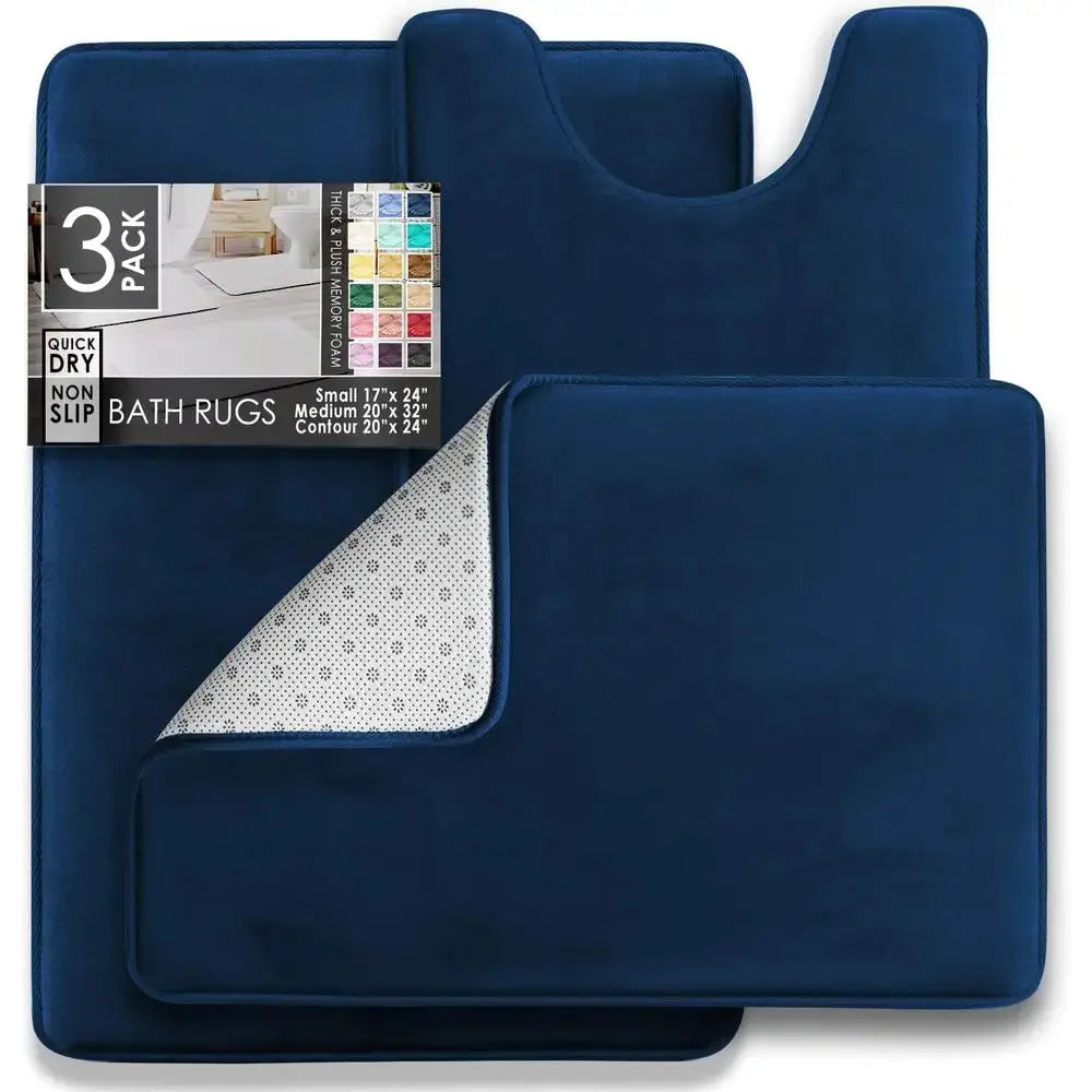 3 Piece Bathroom Rugs Bath Mat Set, Velvet Memory oam Bath Mats or Bathroom - Non-Slip, PVC Backing Bath Rugs, Washable - Dries from PriceLows™